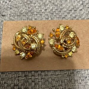 Elegant Gold and Orange Swirl clip Earrings
